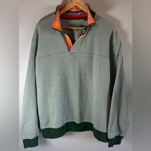 Orvis Sweater Mens L Signature Classic Green 1/4 Zip Pullover Nautical Flags EUC